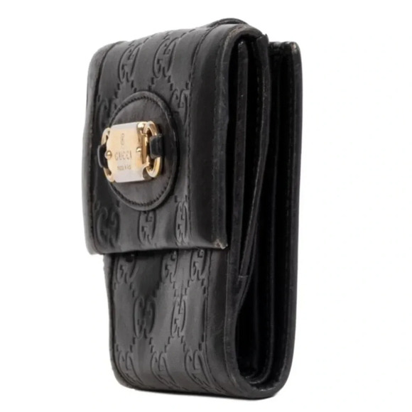 Gucci Black Leather Authentic Gucci GG Pattern Folding Wallet W/Dustbag - Picture 7 of 11